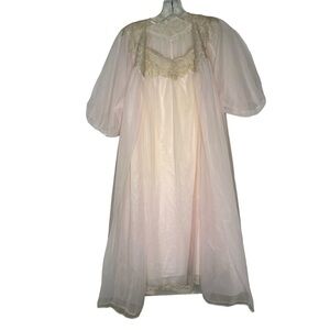 Vintage Van Raalte Blush Negligee And Peignoir Shear Lined Midi Length Women's S